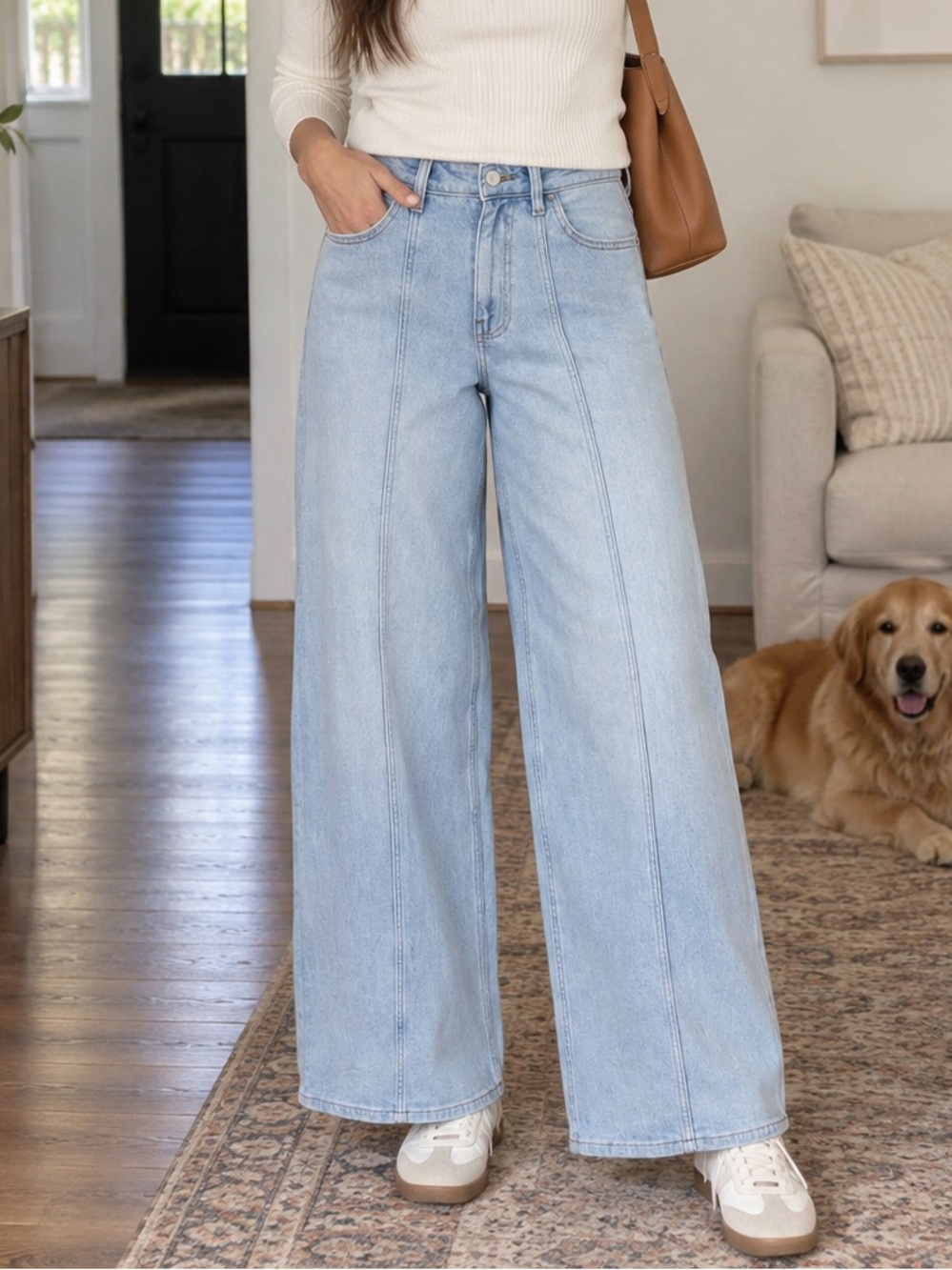The Drop Frida Wide Leg Jeans Size 28 Light Indigo NWT